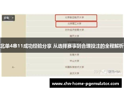 北单4串11成功经验分享 从选择赛事到合理投注的全程解析 北单4串11成功经验分享 从选择赛事到合理投注的全程解析
